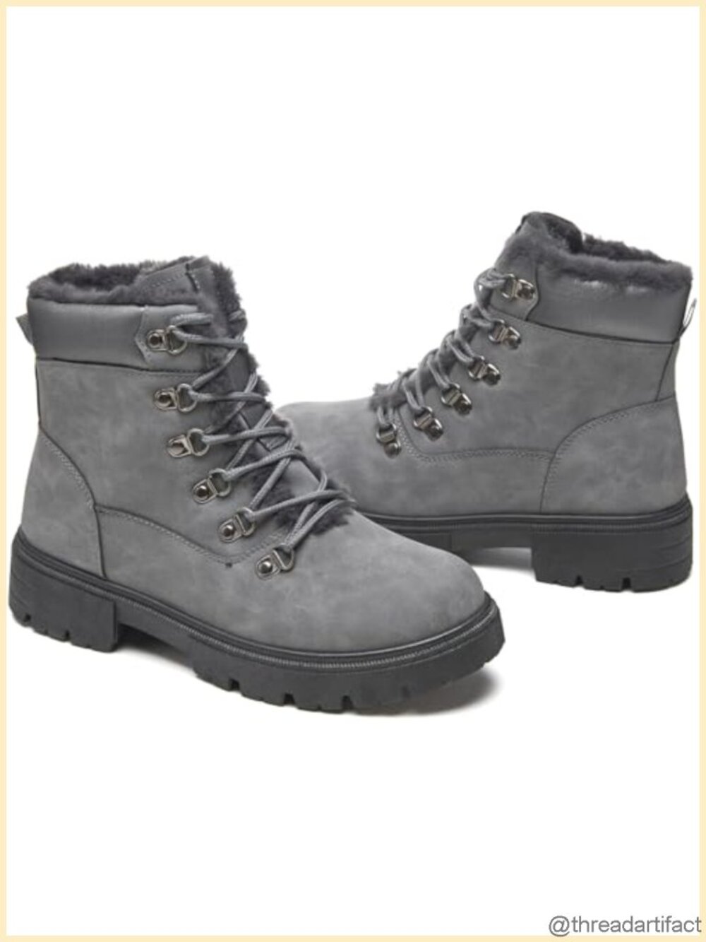 Women's Fur Lined Ankle Boots Faux Leather Non Slip Water Resistant Combat